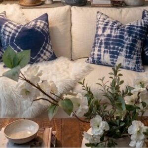 Indigo Shibori Tie-Dye Accent Pillow - Blue Decorative Throw Pillow